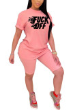 Pink Fashion Street adult Print Letter Two Piece Suits pencil Short Sleeve