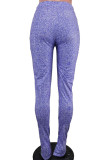 purple Polyester Elastic Fly High Split Skinny Pants Bottoms