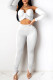 White Sexy Solid Patchwork Strapless Long Sleeve Short Two Pieces
