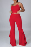 Red Sexy Casual Solid Backless Spaghetti Strap Sleeveless Two Pieces