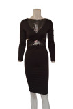 Red Sexy Solid Hollowed Out Split Joint V Neck Wrapped Skirt Dresses