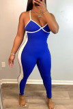 Pink Sexy Casual Solid Patchwork Backless Spaghetti Strap Skinny Jumpsuits