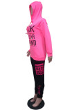 Rose Red Sportswear Letter Printing Hooded Collar Long Sleeve Two Pieces