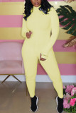 Yellow Fashion street Solid Long Sleeve O Neck Jumpsuits