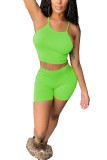 Fluorescent green Polyester Fashion Casual adult Ma'am Solid Two Piece Suits pencil Sleeveless Two Pieces