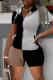 Black Fashion Casual Patchwork Zipper Hooded Collar Short Sleeve Two Pieces