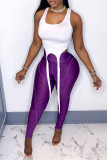 Purple Casual Sportswear Solid Asymmetrical U Neck Sleeveless Two Pieces