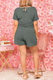 Light Coffee Fashion Casual Solid Basic O Neck Regular Short Sleeve Romper