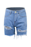 Light Blue Denim Button Fly Mid Pocket washing Old Zippered pencil shorts Bottoms