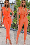 Orange OL Two Piece Suits Solid pencil Sleeveless Two-piece Pants Set
