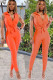 Orange OL Two Piece Suits Solid pencil Sleeveless Two-piece Pants Set