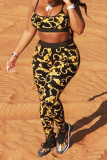 Black Sexy Casual Print Backless Spaghetti Strap Sleeveless Two Pieces