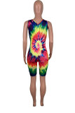 rose red Fashion Sexy Print Patchwork Tie-dyed Sleeveless Slip Jumpsuits