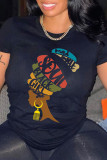 Black Fashion Casual Print Basic O Neck T-Shirts