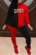 Black Red Casual Print Patchwork O Neck Long Sleeve Two Pieces