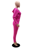 Rose Red Casual Solid Patchwork Hooded Collar Long Sleeve Two Pieces