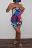 Multicolor Fashion Sexy Print Backless Strapless Skinny Romper