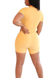 Yellow Fashion Casual Print zipper Short Sleeve O Neck Jumpsuits
