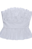 White Sweet Solid Backless Fold Strapless Mid Waist Tops