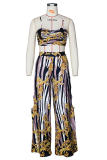 Yellow Sexy Print Hollowed Out Sleeveless Two Pieces