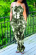 Green Sexy Casual Print Backless Halter Regular Jumpsuits