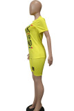 Yellow venetian Fashion Street Print Two Piece Suits Straight Short Sleeve Two Pieces