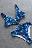 Blue Sexy Pierced Hollowed Out Backless Swimwears