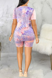 rose red Polyester Fashion Sexy adult Ma'am Patchwork Print Two Piece Suits Straight Short Sleeve Two Pieces