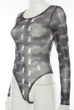 Black Casual Print O Neck Regular Bodysuits