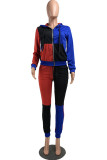 Blue Casual Patchwork Solid Pocket Hooded Collar Long Sleeve Two Pieces