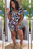 Multi-color Polyester Sexy Fashion Print Patchwork Straight Short Sleeve Two-Piece Short Set