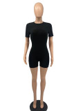 Red Casual Solid Basic O Neck Short Sleeve Romper