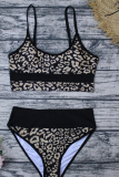 Blue Sexy Leopard Color Block Split Joint Swimwears