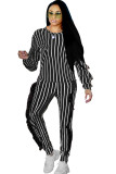 Black and white venetian Street ruffle Two Piece Suits Print Straight Long Sleeve Two-piece Pants Set