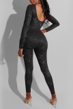 Red Sexy Solid Mesh O Neck Skinny Jumpsuits