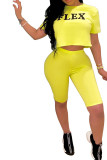 Yellow Fashion Sexy Letter Print Two Piece Suits pencil Short Sleeve Two Pieces