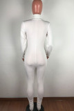 White Fashion Casual Solid zipper Polyester Long Sleeve O Neck Jumpsuits
