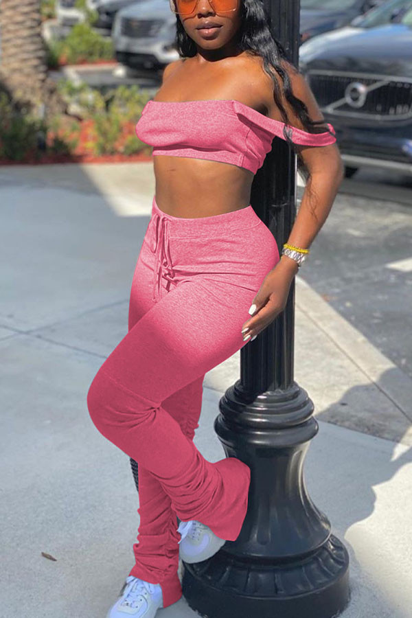 Pink Casual Solid Boot Cut Sleeveless Two Pieces