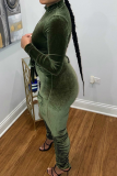 Green Casual Solid Bandage Half A Turtleneck Long Sleeve Two Pieces