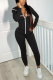Black Street Solid Embroidered Letter Hooded Collar Long Sleeve Two Pieces