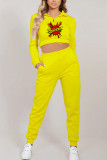 Yellow Fashion Casual adult Ma'am Print Two Piece Suits pencil Long Sleeve Two Pieces