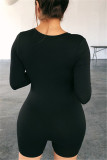 Grey Fashion Casual Solid Basic Zipper Collar Long Sleeve Skinny Romper