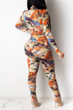 Colour Fashion Casual Print Basic Turndown Collar Skinny Jumpsuits