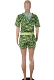 Camouflage Polyester Fashion Casual Two Piece Suits Camouflage Bandage Slim fit Regular Short Sleeve Two-Piece