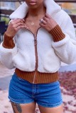 White Fashion Casual Solid Turndown Collar Outerwear