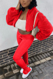 Red Fashion Casual Solid Cardigan Outerwear