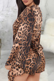 Leopard Print Fashion Sexy Leopard Printing V Neck Regular Romper