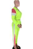 Pink Polyester Active Casual Europe and America Patchwork Solid contrast color pencil Long Sleeve Two Pieces