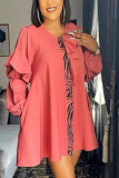 Pink Casual Solid Patchwork O Neck Cake Skirt Dresses