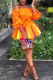 Tangerine Red Sexy Solid Patchwork Bateau Neck Pleated Dresses